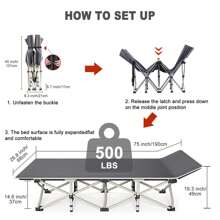 Folding Camping Cot For Adults, Heavy Duty Outdoor Bed With Carry Bag, 600D Double Layer Oxford Travel Camp Cots For Travel, Guest, Support 500lbs