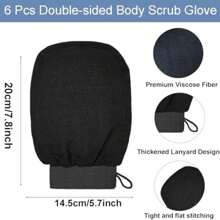 Luvas removedoras de pele morta com cordão para pendurar, luvas esfoliantes para corpo e rosto, luvas de banho massageadoras dupla face, pretas