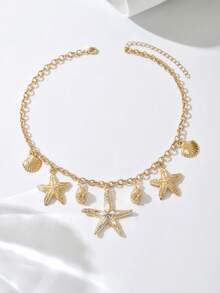 1pc Elegant & Fashionable Women's Bohemian Jewelry Necklace With Assorted Ocean Elements - Gold Starfish, Colorful Faux Shell, Seashell, Gold Fish Pendant, Seahorse, Red Lobster, Mermaid, Crab, Bamboo Bead, Faux Jade Bead, Suitable For All Seasons