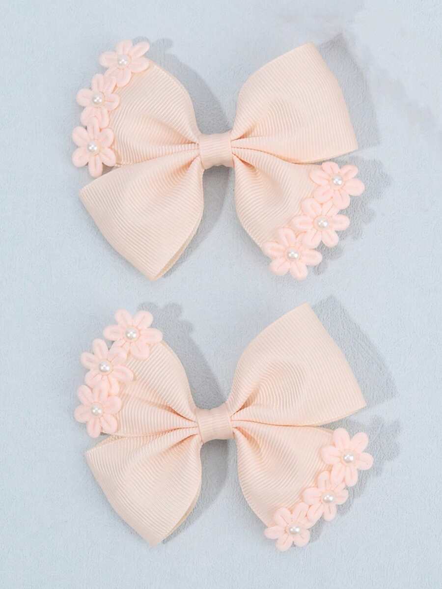 2 piezas Pinzas para el cabello con lazo de flor blanca y rosa, pinzas para el cabello de cocodrilo de tela, accesorios elegantes para el cabello de niña, regalo para niña - horquilla de lazo - Ver 1
