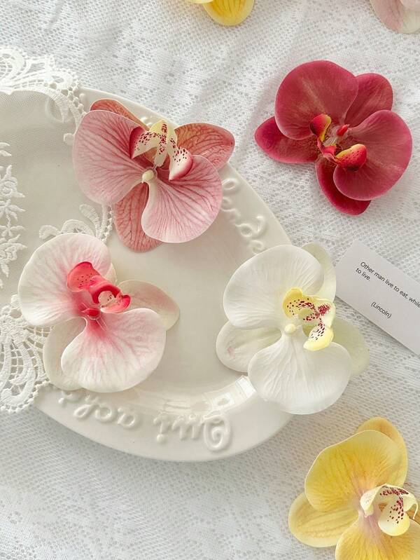 3pcs Realistic Phalaenopsis Artificial Flowers - Premium DIY Orchid Accessories For Hat/Shoe/Clothing Decor, Bridal Crafting, Fashion Designers & Moms (Wedding Season/Mother's Day/Spring Craft Kits)
