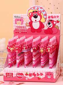 Disney Bolígrafo con botón borrable con estampado de oso rosa 3D de Disney - Útiles escolares estéticos y bonitos para la escuela, graduación, diario, toma de notas | Colección con estilo lindo
