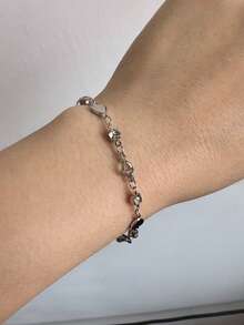 1 件简约仿锆石心形手链，时尚爱情串饰手链 - 銀色 - 查看 2