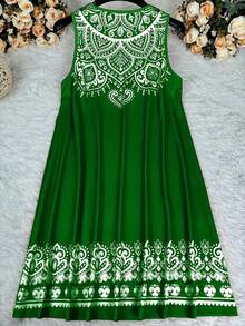 Plus Size Elegant Open Shoulder Dress With Ring Detail - Made Of Elastic Polyester And Spandex Blend, Machine Washable - Perfect For Spring And Summer Casual - Green - View 2