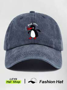 1 件装企鹅印花复古水洗棒球帽动物主题简约百搭流行帽适合街头日常通勤节日礼物男女通用 - 多色 - 查看 20