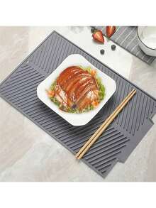 1pc Silicone Dish Drying Mat, Foldable Drain Rack, Large Dish Drainer Mat, Pot Holder, Dishwasher Friendly Trivet, Kitchen Accessories, Non-Slip Kitchen Mats For Sink Side, Natural And Hygienic Kitchen Essential For Home And Kitchen Room Decor, Part Of Your Cozy Fall& Winter Styles And Christmas Decorations - Grey - View 8