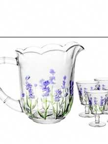 Jug With 6 Crystal Glasses Lavender Hand Painting 1.3l - Lyor
