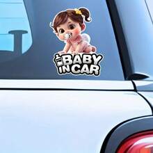 1pc Child Safety Warning Sticker, Suitable For Home & Vehicle - Smiling Baby & Cartoon Animal Pattern - Tear-Resistant PVC Material With UV Protection - "Caution: Child In Vehicle" Bumper Sticker, Applicable For All Weather Conditions (Spring/Summer/Autumn/Winter) - Multicolor - View 5