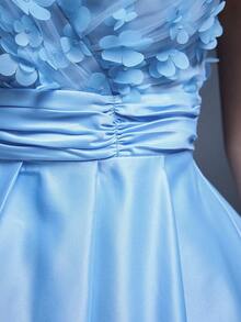 Mgiacy、新品、露肩、3D花卉、优雅、伴娘礼服、缎面、长裙、适合、婚礼嘉宾 - 淺藍色 - 查看 8