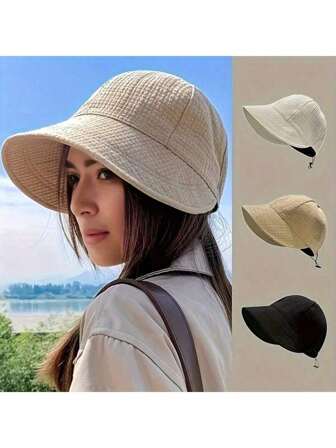 1 Pc Women Wide Brim Sun Hat, Foldable Sun Protection Hat, Outdoor Travel Beach Cap