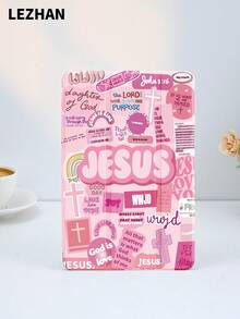 1pc Pink Jesus/Slogan Text Collage Pattern Tablet Protective Case, Compatible With IPad 10.2 Inch, IPad Pro 11 2021/2020/10th Gen, IPad Mini 4/5/6, Galaxy Tab A8 10.5 Inch 2022, Matepad 10.4/Tab, With Pencil Holder, Shockproof, Tablet Stand Cover - Multicolor - View 4