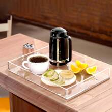 1 Stück transparenter, eleganter, moderner, rechteckiger Acryl Präsentations-Tablett mit Griff für Lebensmittel, Obst, Kosmetik, Parfüm und Frühstücks-Aufbewahrung, geeignet für alle Anlässe