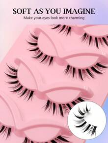 Asiteo 5 Pairs Cat/Fox Eye False Eyelashes - Anime/Doll Style 3D Clear Band Lashes, Reusable Natural Look Lashes, Beginner-Friendly Eyelashes For Cosplay & Daily Wear - Fox Eye Lashes - View 2