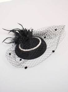 1pc Kids' Tulle Pearl Flower Fascinator Hat, Suitable For Girls' Daily Outfit, Photo Shoot