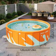 1pc Round Inflatable Foldable Swimming Pool, Portable Home Swimming Pool, One-Click Quick Open No Installation Easy Storage, Suitable For Summer Yard Lawn Patio Leisure Swimming - Orange - View 13
