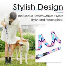 Furmylove Dog Leash, Pet Training Lead, Lightweight Soft Grip Handle, Metal Clasp, Non-Pulling Anti-Shock Nylon Dog Leash For Medium & Large Dogs, Outdoor Activities, Fashionable Abstract Printed Pattern, 60in/150cm