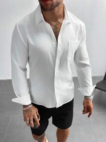 White Men Dress Shirts Solid Color Long Sleeves Button Up Shirt Men,For Office Meetings,For Weddings And Party,For Father's Day,For Boyfriend Gifts,Suitable For All Seasons