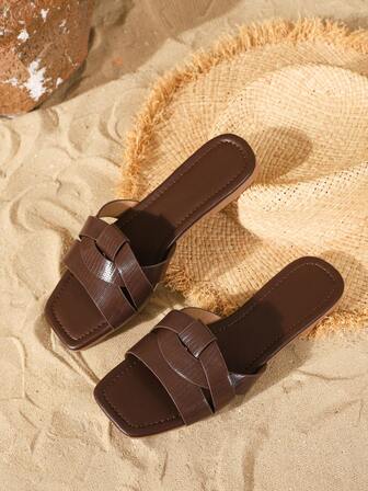 2025 Nya Mode Platta Sandaler För Damer, Enkla Fyrkantiga Tån Casual Semester Dagligen Djurtryck Flerbands Enfärgade Damtofflor