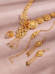 Set de 4 piezas de joyería de mujer estilo Dubai en color dorado, incluye collar de 24K, de aleación de cobre, joyería de estilo saudí
