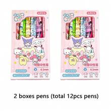 Sanrio Sanrio License 6pcss/Box My Melody & Hello Kitty & Kuromi & Cinnamoroll & Pochacco Gel Blue Pen With Large Capacity Pen Case Set - Cute Cinnamon Dog And Friends Themed Erasable Cute Pens, Erasable Ink, Made Of Plastic, Animal Design - Sanrio Characters Back To School Supplies School Essentials