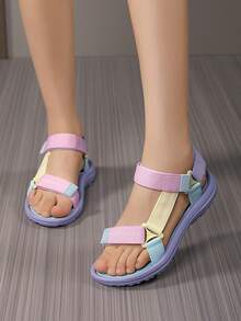 Teenage Girls' Summer Athletic Sandals, Lightweight Breathable Comfortable Double Strap Easy On/Off, Suitable For Daily Wear, Fashion Versatile Beach Vacation