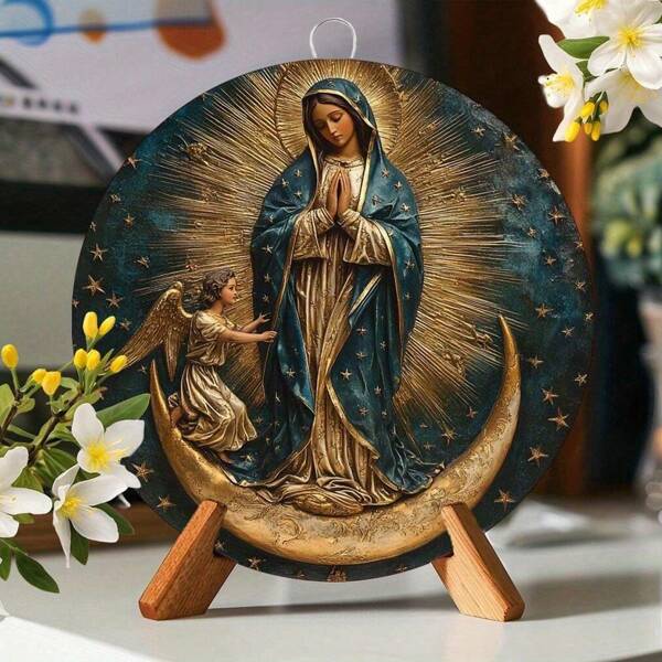 1 pieza Letrero de metal estilo vintage con Virgen María - Decoración del hogar católica, arte de pared rústico y de granja, placa de estaño religiosa para la iglesia, regalo decorativo cristiano, colgante de pared, tema familiar