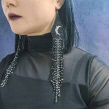 AHAYA Bohemian Gothic Stil handgefertigte Ohrringe mit Samen-, Glas-Perlen und Quasten, schwarz-weiße Mondlicht Quasten Ohrringe für Frauen, Weihnachts-/Valentinstags-Geschenk