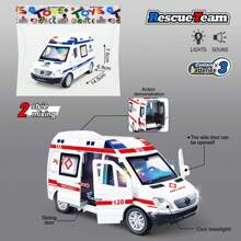 1 pièce Voiture jouet de simulation de camion de pompiers, ambulance, voiture de police SWAT, voiture de livraison avec sons et lumières, qui peuvent s'ouvrir avec des bruits de porte pour les enfants. Modèle de voiture à inertie, jouet pour la rentrée scolaire.