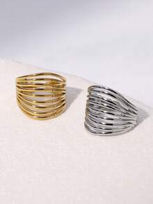 1 件简约几何线条设计不锈钢开口戒指，高端感觉，适合女性日常、派对和约会佩戴