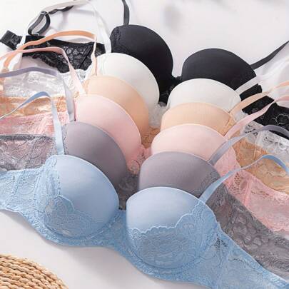 Set da 6 reggiseni in pizzo con push-up, reggiseni con ferretto per signora