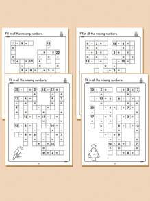 Math Puzzles Workbook For Kids,32 Pages/Book Fill In The Blanks Game Within 20,Mental Arithmetic:Addition,Subtraction,Multiplication And Division,Brain Exercises For Child,Stimulating Curiosity And Interest In Mathematics Through Interactive Experiences,Stationery, School Supplies, Educational Games, Home Learning, Preschool Math Improvement, Back-To-School Gifts(There Are Answers At The Back)