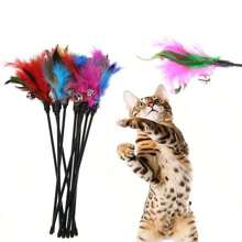 5/10 pezzi Bacchetta interattiva per gatti con campanello - Giocattolo per gatti lungo 20" per gattini e gatti adulti (con accessori in piuma/nastro, durevole)