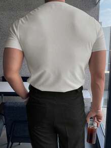 Men's Casual Solid Color Short Sleeve Pullover Knit Sweater, Spring/Summer - Light Grey - View 3