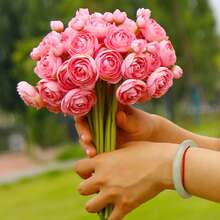 VIKINGS PANDA 24 Pcs Ranunculus Artificial Flowers Bulk 10.5", Mini Faux Silk Ranunculus With Stem, Fake Flowers For Home Decor Indoor Wedding Bouquets Centerpieces (Coral) - Coral - 查看 5