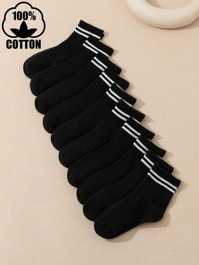 10 Pairs Kids/Youth Casual Cotton Striped Mid-Calf Socks