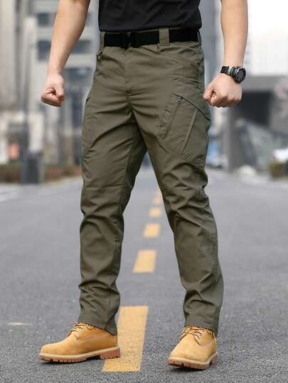 Men's Outdoor Tactical Cargo Pants, Four-Season Durable Utility Trousers, Water-Resistant For Outdoor Training, Hiking, Sports, Fall