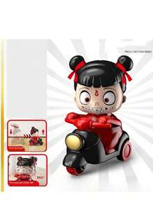 1pc Nezha Cartoon Car Toy, Pressing Movement, 360° Rotatable Head, No Battery Needed, Stress Relief Toy With Random Headband