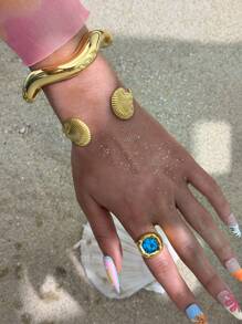 Frminee 1 pieza Conjunto de anillos vintage de piedras preciosas con acabado de oro de 18k y acero inoxidable grueso para mujer, anillo apilable de declaración de moda, anillo nudillo hecho a mano con piedras preciosas gótico retro, regalo de joyería para el Día de San Valentín, regalo de joyería navideña, anillo de circonita cúbica