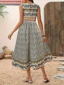 Solstice Apparel Bohemian Paisley Floral Patchwork Sleeveless Crew Neck Maxi Dress, Vacation Style, Perfect For Beach Travel Daily Outings Spring Summer Long Dress Elegant - Multicolor - View 2