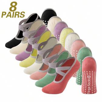 1/8 Pairs Girl Women's Yoga Socks Black White Pink Blue Purple Green Color Solid Colors Non-Slip Summer Spring Grip Socks For Pilates Workouts Ballet Dance And Gym Pilates Workouts Ballet Dance And Gym Socks