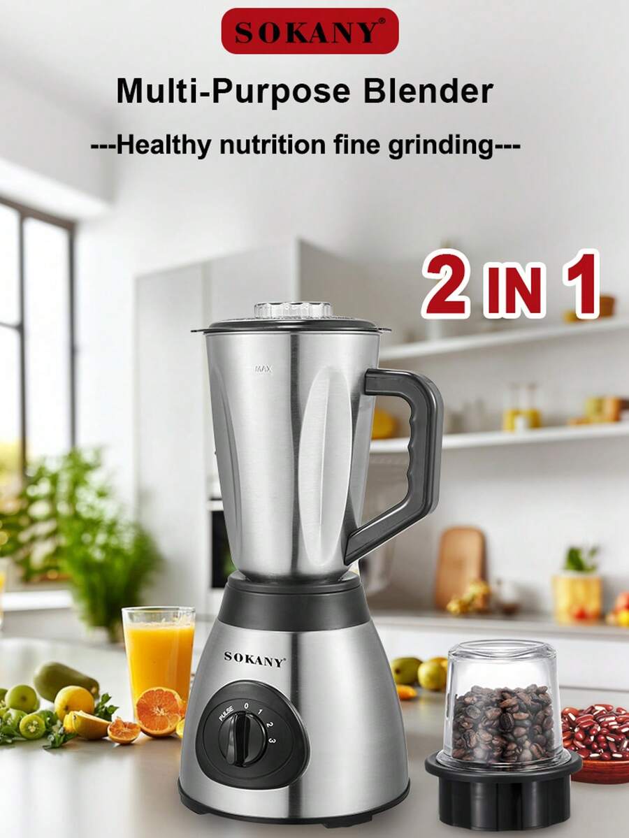 SOKANY 情人节礼物：套装包含1个动力底座、2个刀片、2个杯子、1个马克杯、1个带吸嘴盖的便携杯、1个子弹头个人搅拌机、2个舒适吸嘴环、2个密封盖，具备脉冲功能，可用于研磨、混合、搅拌、制作冰沙和碎冰。 - 查看 1