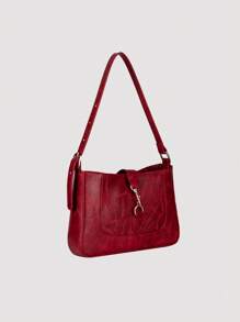 Bolsa de Ombro Minimalista Elegante de Couro PU Retrô de Cor Sólida para Mulheres, Nova Bolsa Feminina de Moda Debaixo do Braço com Decoração Metálica, Bolsa Transversal Acolchoada Borgonha Adequada para Transporte Diário, Encontros Casuais, Compras, Presente no Dia dos Namorados