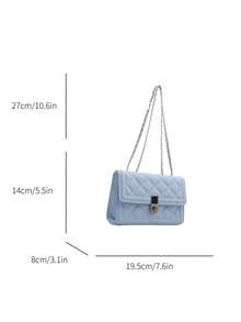 时尚纯色绗缝方形链条单肩包，多功能晚宴手提包，轻便新款手提钱包，适合日常通勤斜挎，是上班族和学生的理想之选，休闲零钱包 - 藍色 - 查看 2