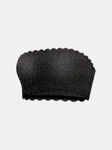 1pc Women's Seamless Bandeau Bra, Lightweight, Shaping, Anti-Sagging, Sexy Leopard Print Wavy Trim Bra
