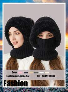 WarmthMax Thermal Lined Knit Hat - Windproof, Thermal Insulation, Earflap Protection, Hooded Neck Gaiter, Breathable, Moisture-Wicking, Outdoor Cycling Essential For Cold Weather