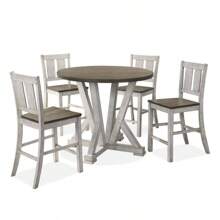 Mesa de comedor de altura de mostrador de 1 pieza estilo rústico en blanco antiguo, con diseño bicolor. Ideal para comedores, esta pieza de mobiliario combina Charm y funcionalidad para su hogar.