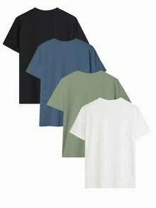 4pcs/Set Men's Summer Casual Solid Color Short Sleeve T-Shirts - Multicolor - View 5