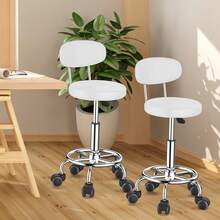 Set Of 2 Bar Stools, Dining Chairs With Castors, Split Backrest, Kitchen Chairs With 120 Kg Load Capacity - White - View 2