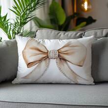 1pc Minimalist Beige Bow Cushion Cover, Single-Side Print Soft Peach Velvet Material, 30*50CM Pillow Sham Suitable For Indoor Decor, Party Decor, Decorative Pillow Cover Gift