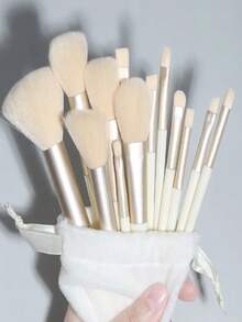 A Set Of 13 Soft And Fluffy Professional Makeup Brushes With A Storage Bag, Perfect For Travel. Ideal For Applying Foundation, Eyeshadow, And Blush, It's The Ideal Tool For Eyeshadow, Eyeliner, Foundation, And Blending. Versatile Kabuki Makeup Brushes For Creating Flawless Makeup (In Milky White),Brush Set,Makeup Brush Kit,Make Up Brush Set,Make Up Set Complete,Makeup Brush Set,Complete Makeup Kit,Brush Kit,Brushes Makeup Set,Makeup Gift Set - Yellow - View 7